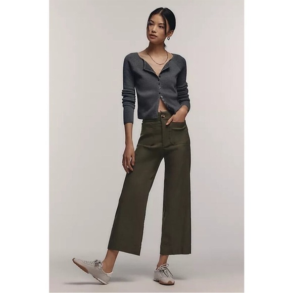 Anthropologie Maeve The Colette Cropped Wide Leg Pants Green Size 32 - Picture 16 of 16